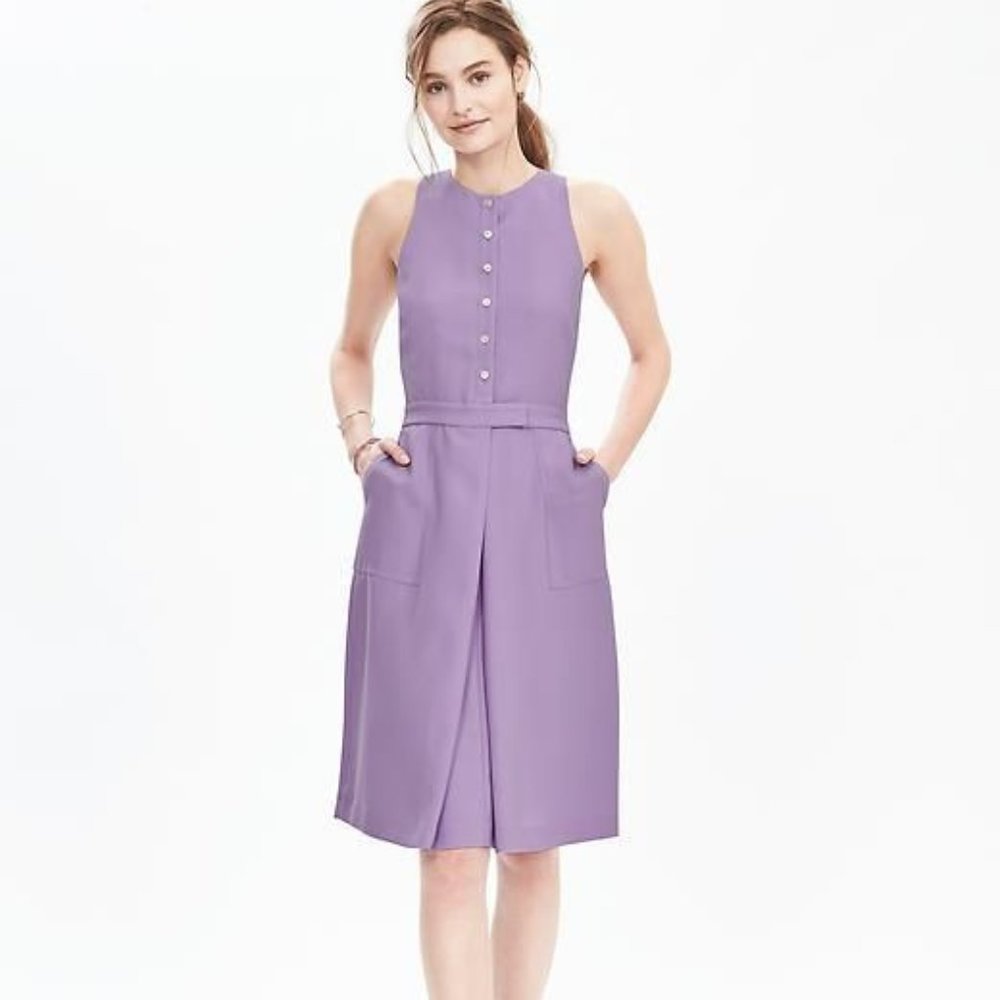 Banana Republic Lavender Button Front Sleeveless Crepe Dress